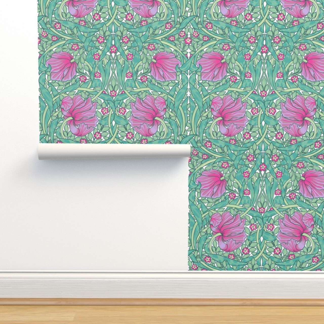 Floral Damask Art Nouveau William Morris Arts And Crafts Pimpernel Cottagecore Victorian Edwardian Custom Removable Wallpaper by Spoonflower Peel & Stick Wallpaper 2FT Wide